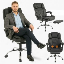 Офісне крісло до 150 кг з масажною подушкою та підставкою для ніг Master Prestige KO42CZ Premium Чорне