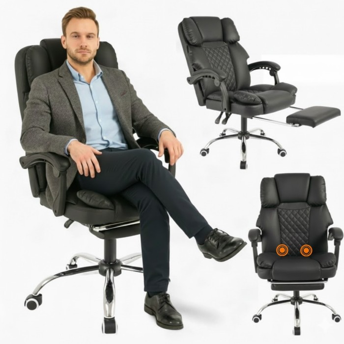 Офісне крісло до 150 кг з масажною подушкою та підставкою для ніг Master Prestige KO42CZ Premium Чорне