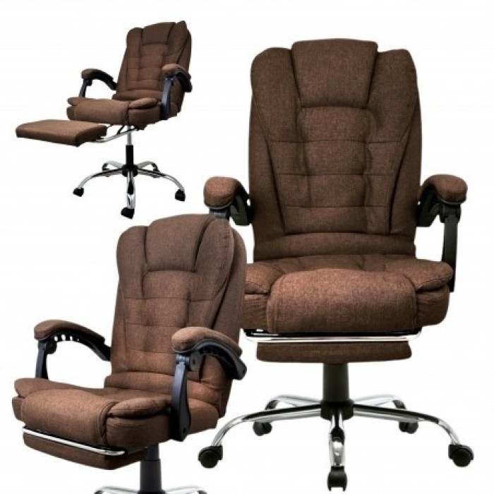 Офісне крісло з тканини до 130 кг з масажною подушкою та підставкою для ніг BOSS KO22 Premium коричневе