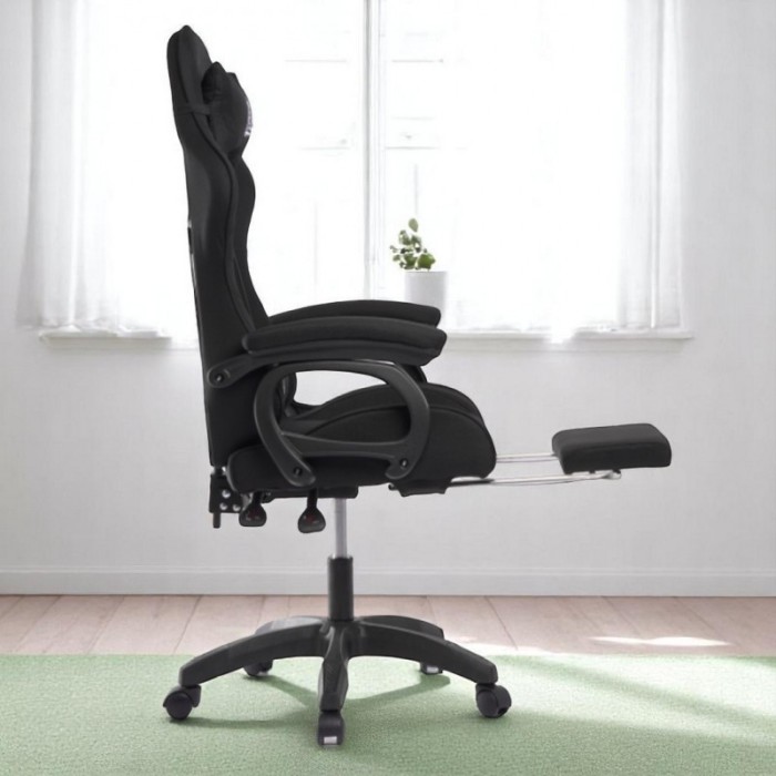 Комп'ютерне геймерське ігрове крісло з масажною подушкою, підніжкою та тканинною оббивкою SNAKE Premium Чорне