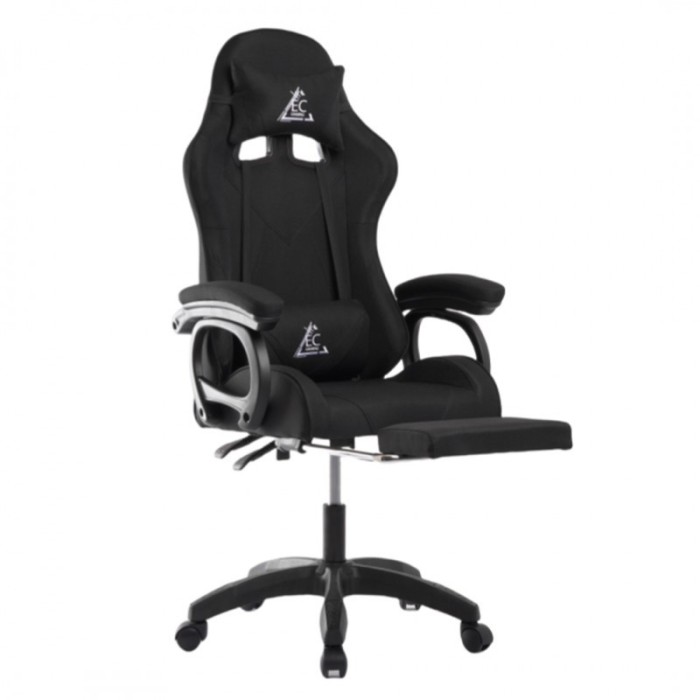 Комп'ютерне геймерське ігрове крісло з масажною подушкою, підніжкою та тканинною оббивкою SNAKE Premium Чорне