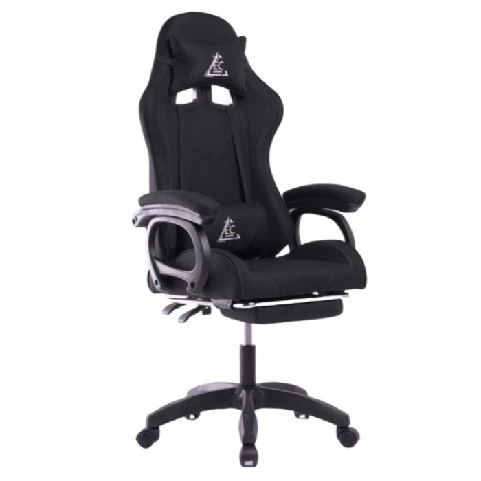 Комп'ютерне геймерське ігрове крісло з масажною подушкою, підніжкою та тканинною оббивкою SNAKE Premium Чорне