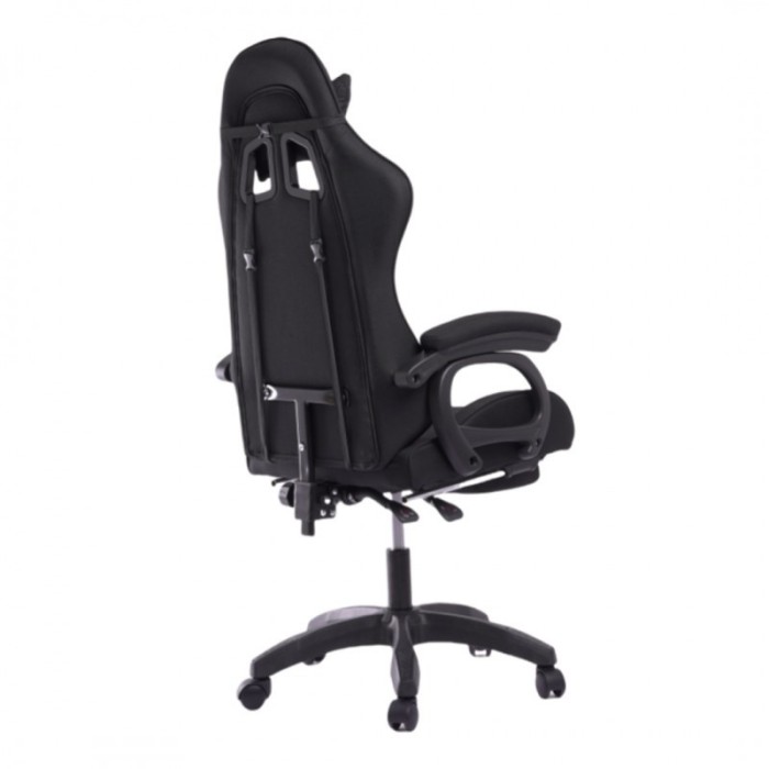 Комп'ютерне геймерське ігрове крісло з масажною подушкою, підніжкою та тканинною оббивкою SNAKE Premium Чорне