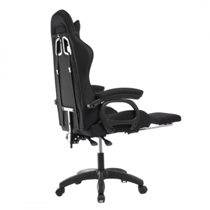 Комп'ютерне геймерське ігрове крісло з масажною подушкою, підніжкою та тканинною оббивкою SNAKE Premium Чорне