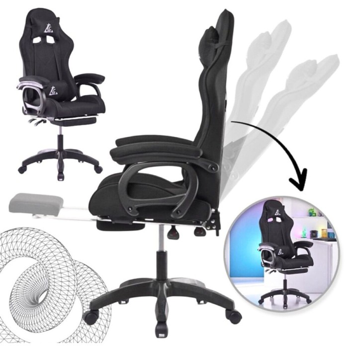 Комп'ютерне геймерське ігрове крісло з масажною подушкою, підніжкою та тканинною оббивкою SNAKE Premium Чорне