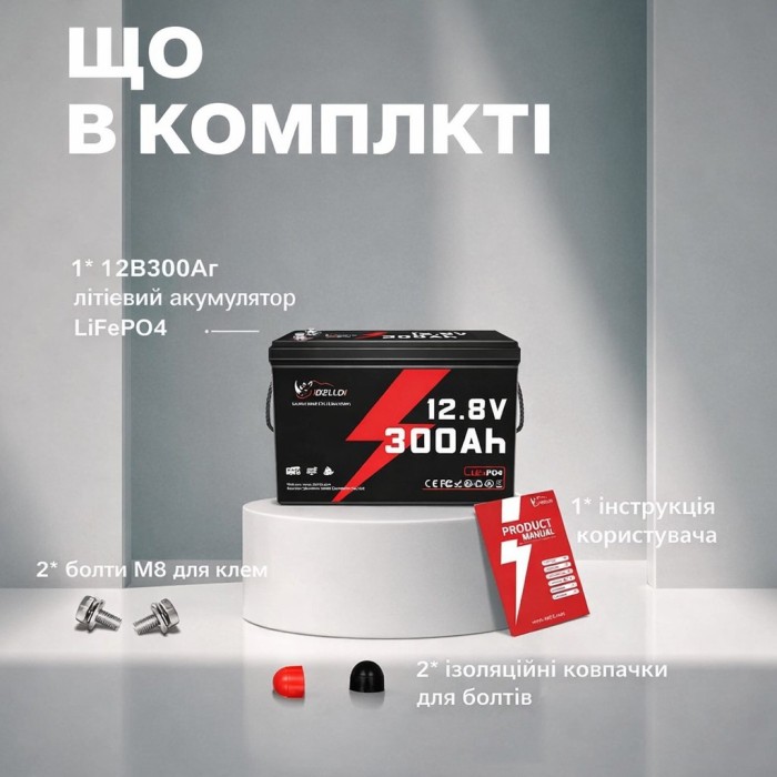 LiFePO4 12V 300Ah Акумулятор Idzlldi BMS, для для резервного живлення будинку, квартири
