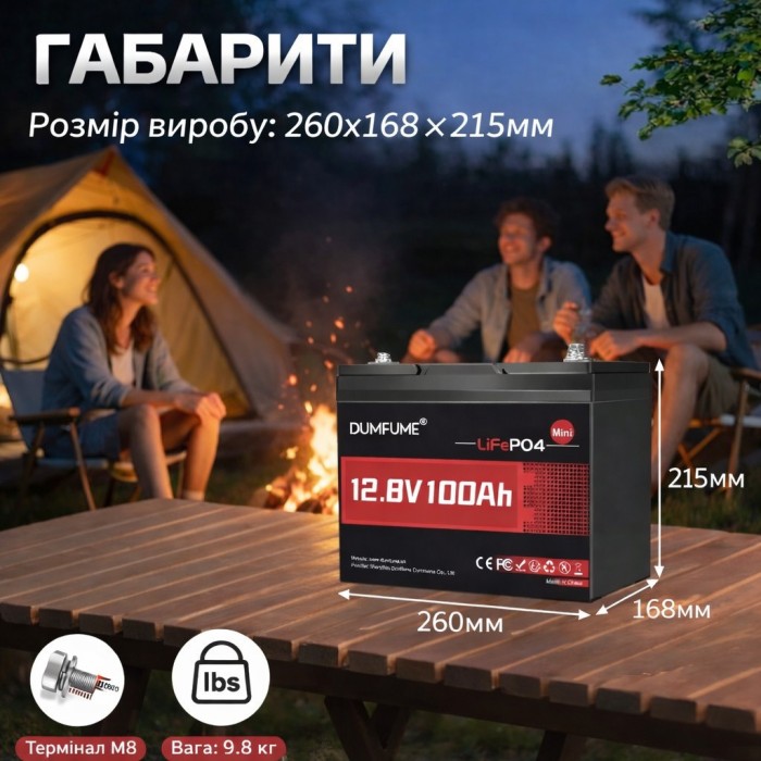 LiFePO4 12V 100Ah Dumfume Mini BMS 1280 Wh, для резервного живлення будинку