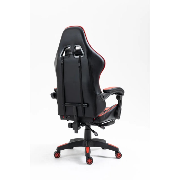 Крісло геймерське Gamery професійне з массажером та підставкою для ніг чорно-червоне комп'ютерне ігрове