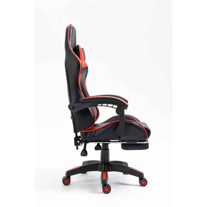 Крісло геймерське Gamery професійне з массажером та підставкою для ніг чорно-червоне комп'ютерне ігрове