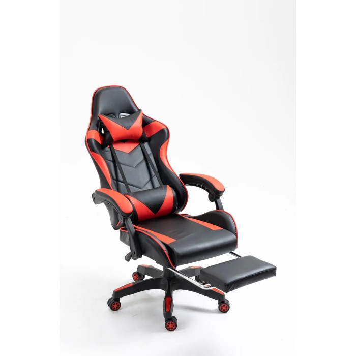 Крісло геймерське Gamery професійне з массажером та підставкою для ніг чорно-червоне комп'ютерне ігрове