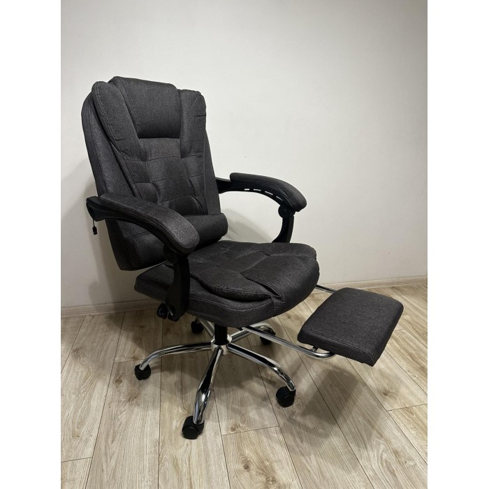 Офісне крісло BOSS KO22 Premium з масажем, до 130 кг, з висувною підставкою для ніг, ергономічна, тканина, темно-сіре