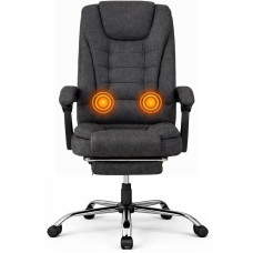 Офісне крісло BOSS KO22 Premium з масажем, до 130 кг, з висувною підставкою для ніг, ергономічна, тканина, темно-сіре