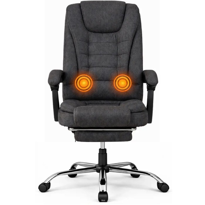 Офісне крісло BOSS KO22 Premium з масажем, до 130 кг, з висувною підставкою для ніг, ергономічна, тканина, темно-сіре