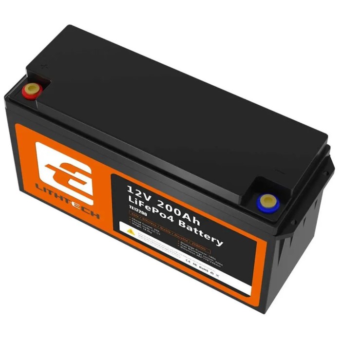 LiFePO4 12V/200Ah Акумулятор Lithtech з Bluetooth, функцією підігріву, BMS для резервного живлення