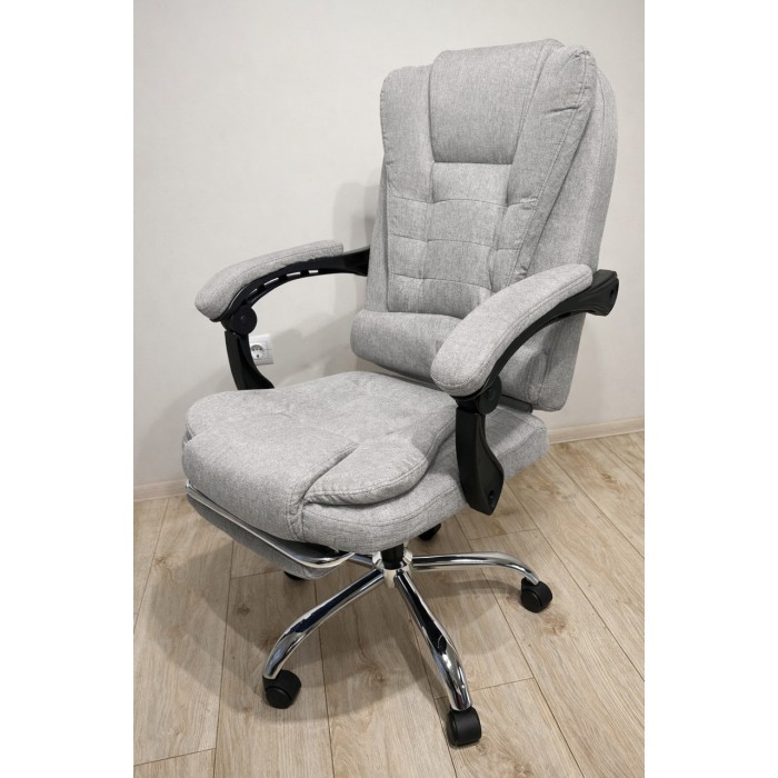 Офісне крісло BOSS KO22 Premium з масажером, висувна підставка для ніг, тканина, світло-сіра