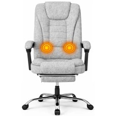 Офісне крісло BOSS KO22 Premium з масажером, висувна підставка для ніг, тканина, світло-сіра