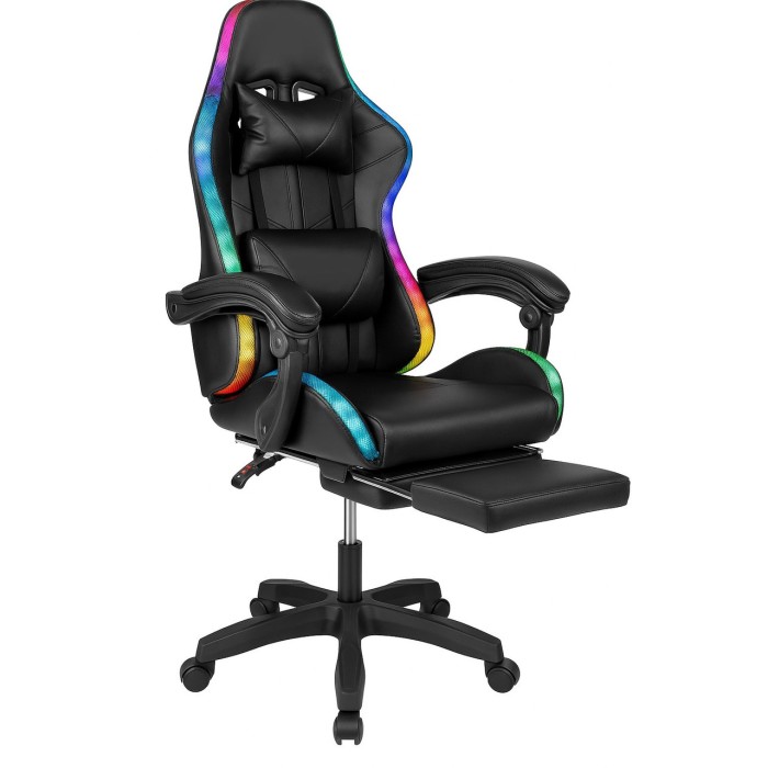 Крісло геймерське ProGame з RGB підсвіткою GX-150, підставка для ніг, комп'ютерне ігрове