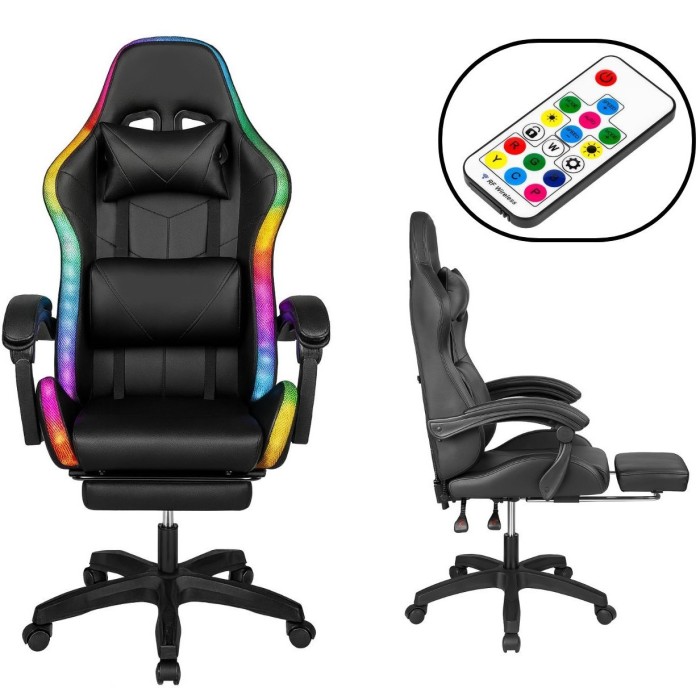 Крісло геймерське ProGame з RGB підсвіткою GX-150, підставка для ніг, комп'ютерне ігрове