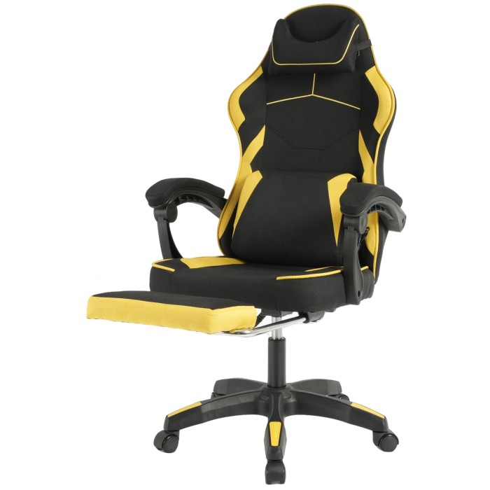 Геймерське крісло Vector з масажною подушкою і підніжкою тканинна оббивка KO48CZE, чорно-жовте крісло комп'ютерне ігрове