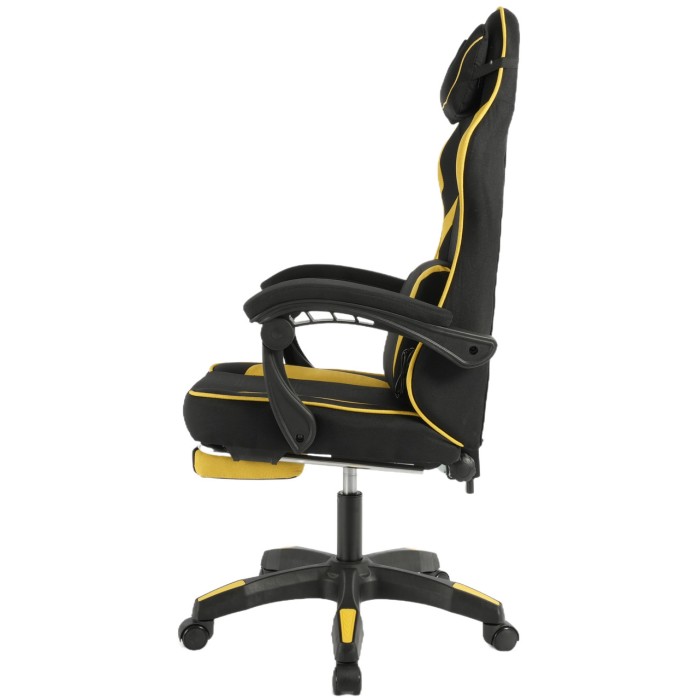 Геймерське крісло Vector з масажною подушкою і підніжкою тканинна оббивка KO48CZE, чорно-жовте крісло комп'ютерне ігрове