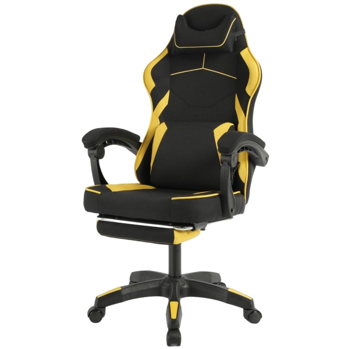Геймерське крісло Vector з масажною подушкою і підніжкою тканинна оббивка KO48CZE, чорно-жовте крісло комп'ютерне ігрове