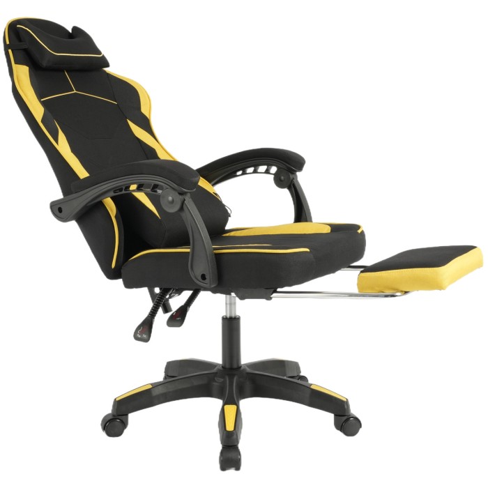 Геймерське крісло Vector з масажною подушкою і підніжкою тканинна оббивка KO48CZE, чорно-жовте крісло комп'ютерне ігрове