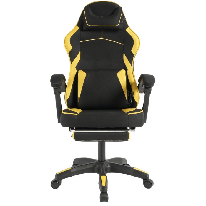 Геймерське крісло Vector з масажною подушкою і підніжкою тканинна оббивка KO48CZE, чорно-жовте крісло комп'ютерне ігрове