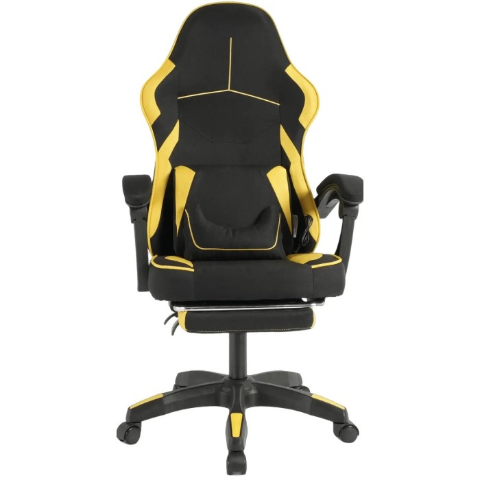 Геймерське крісло Vector з масажною подушкою і підніжкою тканинна оббивка KO48CZE, чорно-жовте крісло комп'ютерне ігрове