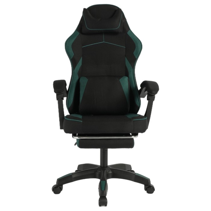 Геймерське крісло Vector: тканинна оббивка, масажна подушка, висувна підніжка, чорно-зелене