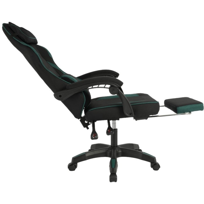 Геймерське крісло Vector: тканинна оббивка, масажна подушка, висувна підніжка, чорно-зелене