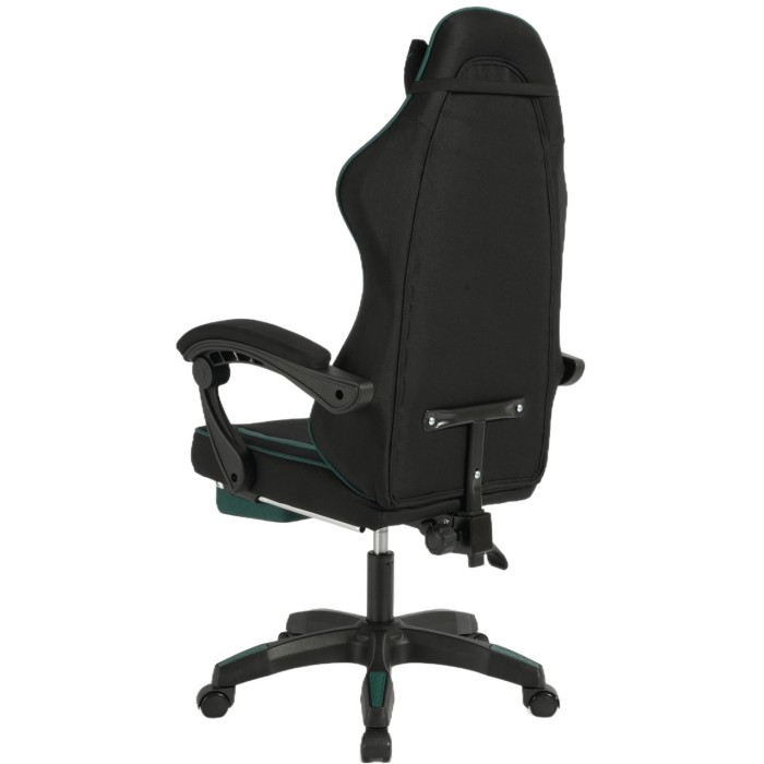 Геймерське крісло Vector: тканинна оббивка, масажна подушка, висувна підніжка, чорно-зелене