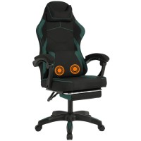 Геймерське крісло Vector: тканинна оббивка, масажна подушка, висувна підніжка, чорно-зелене