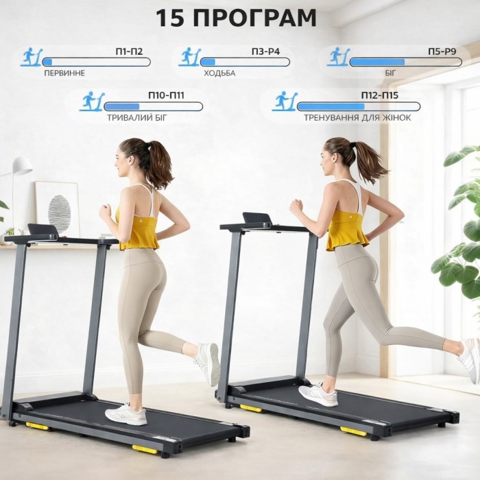 Бігова доріжка Novonova SY-T2712 до 12 км/год з LCD-екраном, до 120 кг, Bluetooth, 15 вбудованих програм