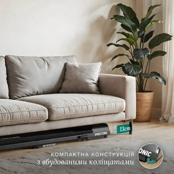 Бігова доріжка Sportconic P106FA Pro з регульованим кутом нахилу, до 12 км/год, до 110 кг, з ручками, пультом