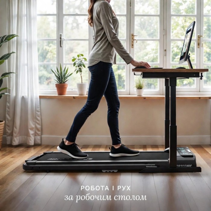 Бігова доріжка Sportconic P106FA Pro з регульованим кутом нахилу, до 12 км/год, до 110 кг, з ручками, пультом + захисний килимок