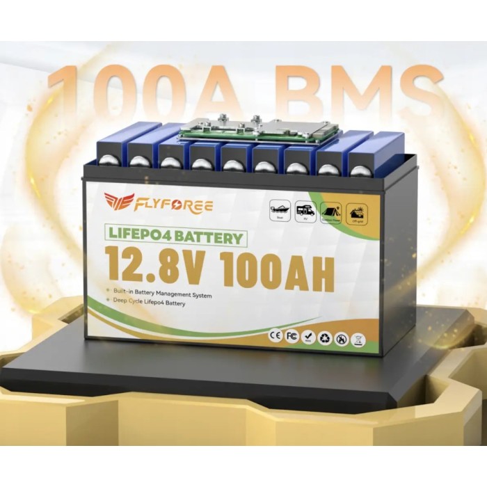 LiFePO4 12V / 100Ah (1280 Wh) з Bluetooth Акумулятор FLYFOREE для систем безперебійного живлення (UPS) будинку