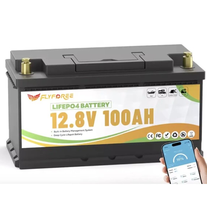 LiFePO4 12V / 100Ah (1280 Wh) з Bluetooth Акумулятор FLYFOREE для систем безперебійного живлення (UPS) будинку