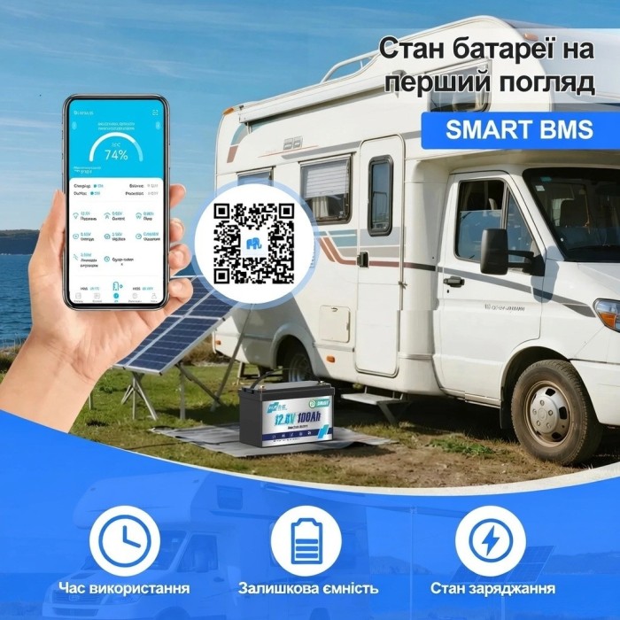 LiFePO4 12V/100Ah Акумулятор HRBEnergy з Bluetooth для систем резервного живлення