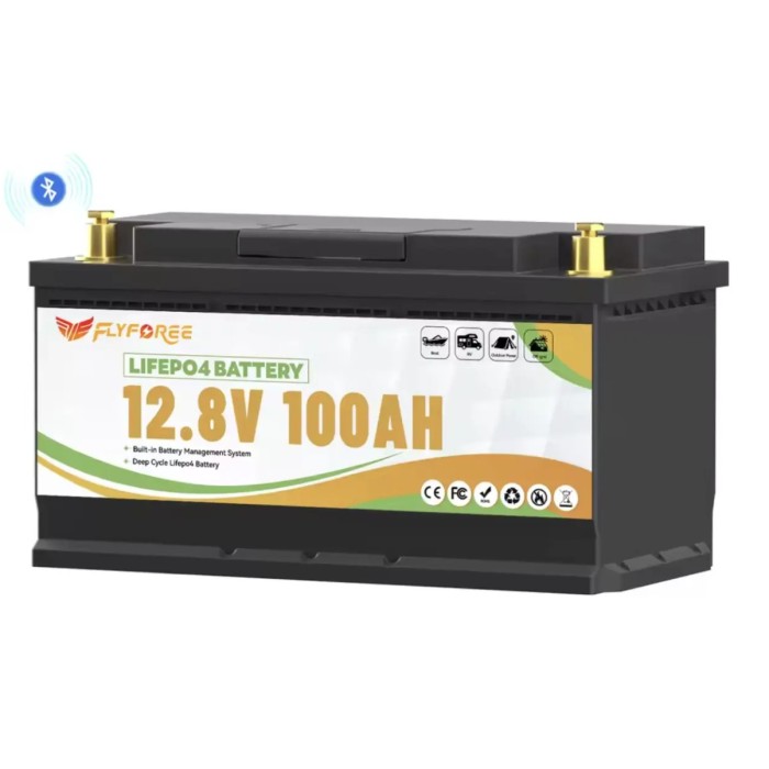 LiFePO4 100Ah 12V 1280Wh Акумулятор FLYFOREE з Bluetooth та BMS для систем резервного та автономного живлення будинку
