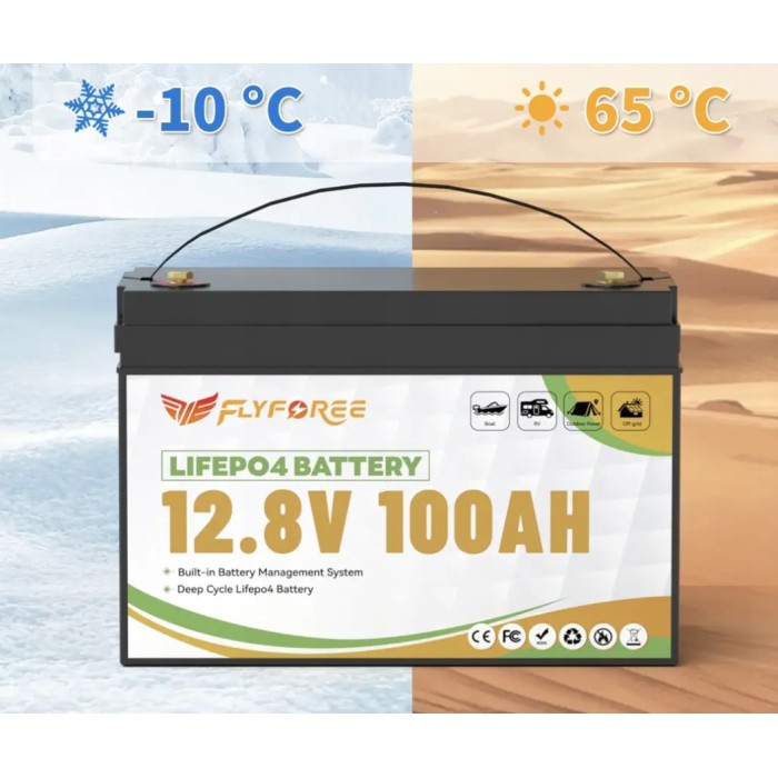 LiFePO4 100Ah 12V 1280Wh Акумулятор FLYFOREE з Bluetooth та BMS для систем резервного та автономного живлення будинку