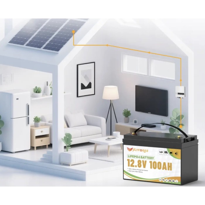 LiFePO4 100Ah 12V 1280Wh Акумулятор FLYFOREE з Bluetooth та BMS для систем резервного та автономного живлення будинку