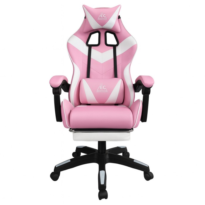 Геймерське крісло для дівчат із масажною подушкою і підставкою EC GAMING Рожеве Комп'ютерне ігрове