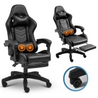 Геймерське крісло Gamery з масажною подушкою, підставкою для ніг, ігрове, комп'ютерне Чорне