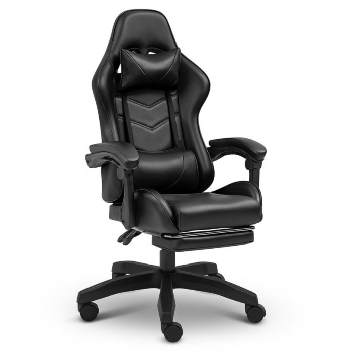 Геймерське крісло Gamery з масажною подушкою, підставкою для ніг, ігрове, комп'ютерне Чорне