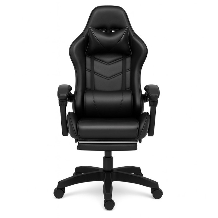 Геймерське крісло Gamery з масажною подушкою, підставкою для ніг, ігрове, комп'ютерне Чорне