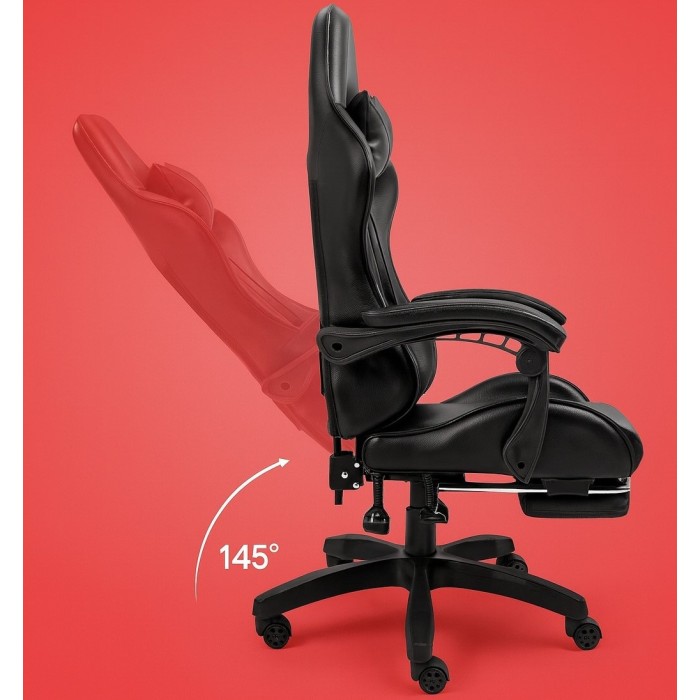 Геймерське крісло Gamery з масажною подушкою, підставкою для ніг, ігрове, комп'ютерне Чорне