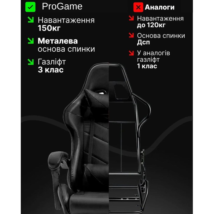 Геймерське крісло Gamery з масажною подушкою, підставкою для ніг, ігрове, комп'ютерне Чорне