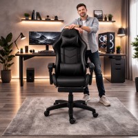 Оригінальне геймерське крісло до 130 кг з масажною подушкою, підніжкою ThroneX чорне