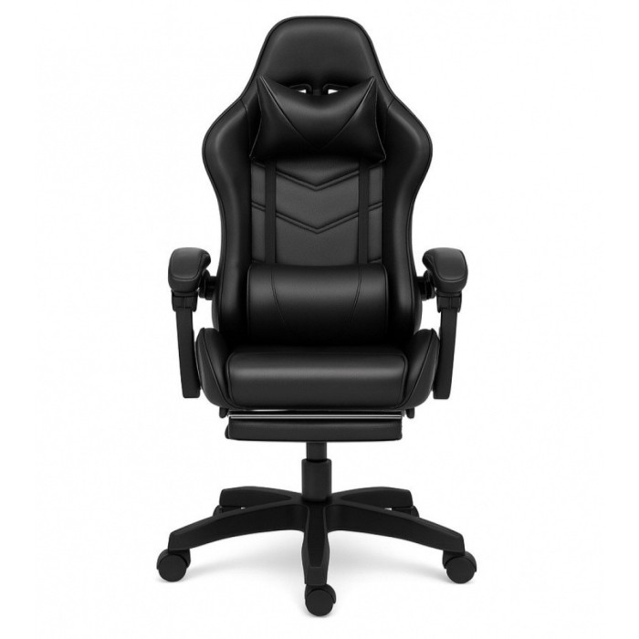 Оригінальне геймерське крісло до 130 кг з масажною подушкою, підніжкою ThroneX чорне