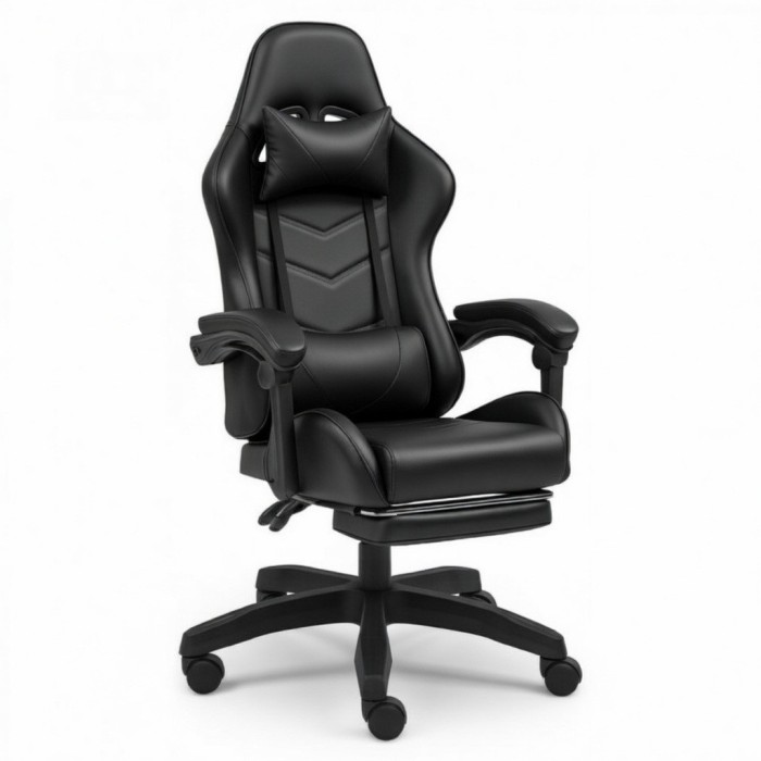 Оригінальне геймерське крісло до 130 кг з масажною подушкою, підніжкою ThroneX чорне